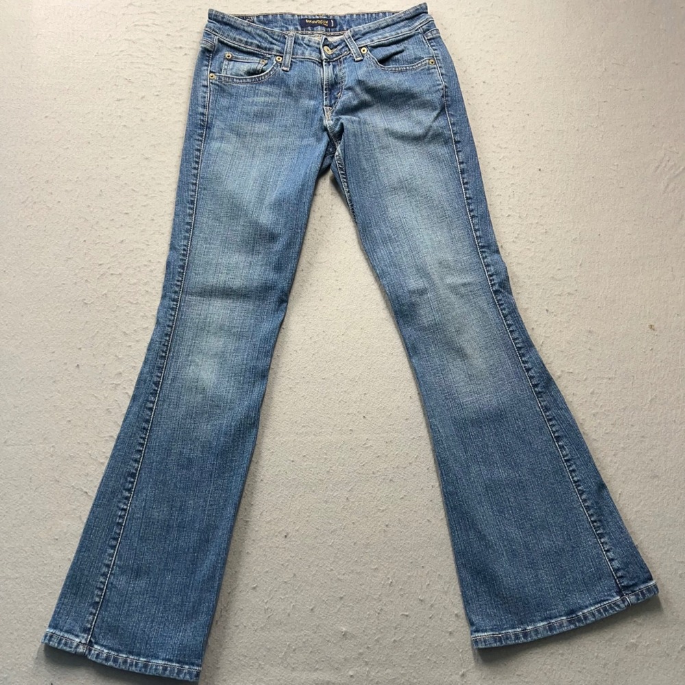 Levis 524 Too Superlow Jeans Womens 7M Blue Bootcut Low Rise Denim 052178317749